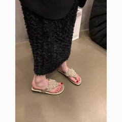 Pearl Boho Roman Flip-Flop Sandals for Women