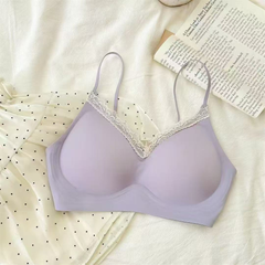 Seamless Push-Up Bra for Women – Spaghetti Straps, Lace Trim, Side Support, No Underwire