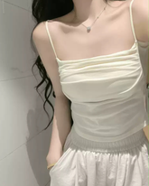 Ruched Crop Cami Top with Built-in Bra – Slim Fit Backless Summer Camisole for Women