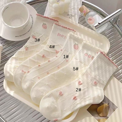 Pink Cute Women's Mid-Calf Socks - Korean Style, Sweet & Trendy, Sporty & Versatile