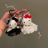 Hepburn-Inspired Kitty Cat Plush Keychain – Cute Travel Hat Bag Charm and Stuffed Doll Pendant