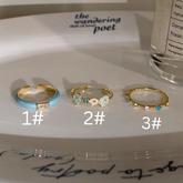 Blue Enamel Mother-of-Pearl Ring – Light Luxury Summer Statement Ring for Women