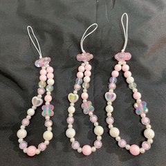 INS Style Pink Beaded Flower Phone Chain – Universal Phone Strap with Camera Charm