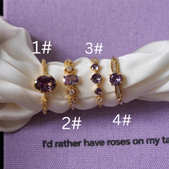 French Retro Purple Open Ring – Sparkling Vintage-Inspired Statement Ring for Women