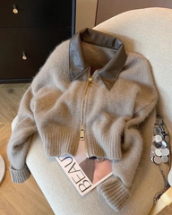 Lazy Soft Knit Zip-Up Cardigan Sweater Women Elegant Outerwear