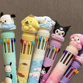 Sanrio 3D Multicolor Ballpoint Pen Set – 10-Color Press-Type Marker Pens for Journaling and Multi-Use