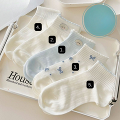 Women’s Mesh Low-Cut Boat Socks – Cute Blue Puppy Design in Japanese Sweet Style