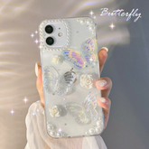 French Retro 3D Butterfly Glitter Phone Case – Elegant Protective Cover