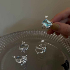 Geometric Square Zircon Open Ring – Adjustable High-End INS Style for Women