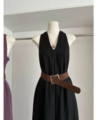 Black Elegant V-Neck Halter Maxi Dress – Sleeveless Slim Fit Luxury Summer Dress for Women