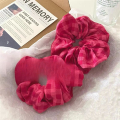 Dragon Fruit Plaid Scrunchie – Trendy K-Style Hair Tie