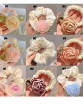 Rose Camellia Floral Scrunchie Hair Tie Elastic Hair Band