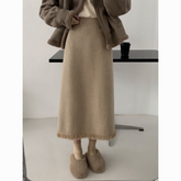 Vintage Knit Tassel Split Skirt | Thickened Mid-Length Wool Skirt for Women