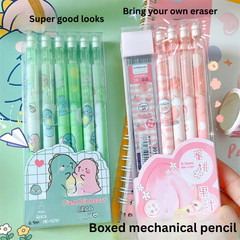 Automatic pencil box with peach dinosaur cartoon high-value movable pencils cute creative press pen