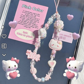 Pink Beaded Phone Lanyard – Cute Cartoon Pendant & Camera Charm