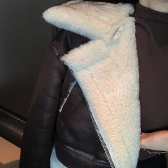 Shearling Lined Faux Suede Biker Jacket for Women