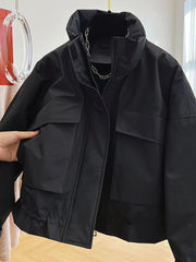 Men Padded Utility Stand Collar Jacket with Large Pockets