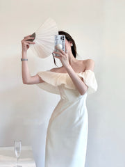 French elegant off-shoulder slim-fitting hip high-end seaside vacation dress