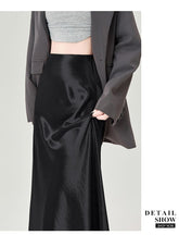 High Waist Acetate Satin A-Line Fishtail Midi Skirt