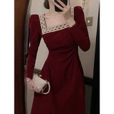 Luxury Burgundy Velvet Bridal Toast Dress – Elegant Engagement & Wedding Evening Gown