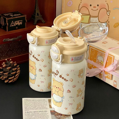 Cute Yellow Butter Bear 316 Stainless Steel Thermos Cup – Large Capacity, Stylish Birthday Gift for Friends