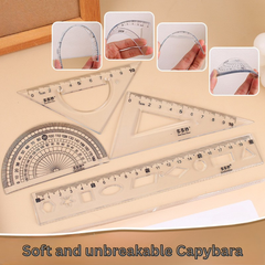 Capybara soft ruler student special plastic ruler triangle ruler protractor ruler four-piece set 20cm