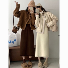 Vintage Knit Tassel Split Skirt | Thickened Mid-Length Wool Skirt for Women