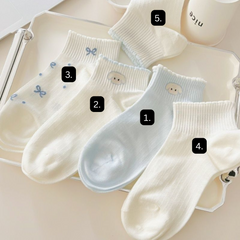 Women’s Mesh Low-Cut Boat Socks – Cute Blue Puppy Design in Japanese Sweet Style