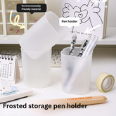 Round transparent frosted pen holder student desk stationery storage multi-kinetic simple ins high value pen holder