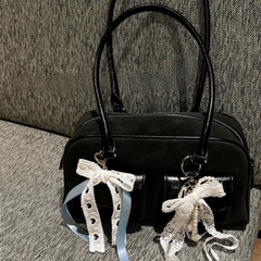 Balletcore Heart Bow Keychain – Blue Satin Bag Charm, Cute Girly Pendant