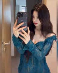 Elegant Square Neck Lace Top – Slim Fit Sexy Women’s Autumn Lace Blouse