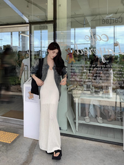 Women's White V-Neck Knit Camisole Slim Fit Bodycon Dress