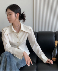 White French Style Pointed Collar Slim Fit Long Sleeve Shirt