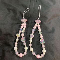 INS Style Pink Beaded Flower Phone Chain – Universal Phone Strap with Camera Charm
