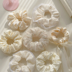 Milk White Lace Tulle Scrunchie - Korean Princess Soft Sweet Hair Accessory