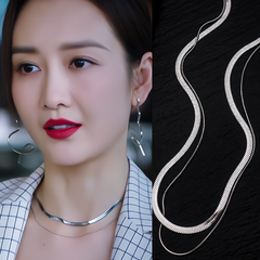 Double Layered Snake Chain Necklace for Women – High-End Gold Titanium Steel Vintage Clavicle Choker