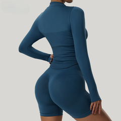 Women's Zipper High Neck Long Sleeve Yoga Jacket - Slim-Fit Quick-Dry Activewear for Outdoor Fitness & Gym