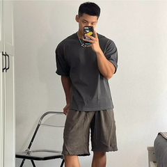 Men’s Heavyweight Vintage Dark Gray T-Shirt – Pure Cotton Streetwear Loose Fit Tee