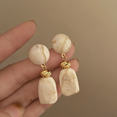 French Vintage Acrylic Long Earrings – Cream Almond and Sunset Orange Elegant Statement Studs