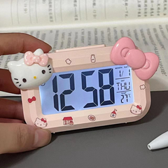 Hello Kitty Mini Alarm Clock – Cute Luminous Bedside Clock for Dorms and Students