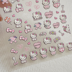 5D Hello Kitty Embossed Nail Stickers – Cute Pink Skirt Kitty Cat DIY Decals for Water Bottles, Cameras & More