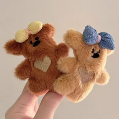 Plush Teddy Bear Bow Hair Clip – Cute Cartoon Duckbill Clip for Girls
