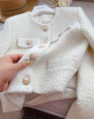 Elegant Tweed Short Jacket for Women Petite Fit Wool Blend Outerwear