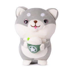 Shiba Inu Plush Toy with Boba Tea and Coffee Cup - Ultra-Soft Stuffed Dog Soft Toy