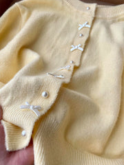 High End Butter Yellow Knit Cardigan Long Sleeve Button Up Sweater for Women