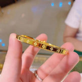 Gold Clover Motif Minimalist Bangle Bracelet