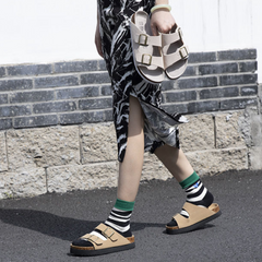 Unisex Cork Sole Suede Sandals – Flat Non-Slip One-Strap Slippers for Beach, Outdoor & Home