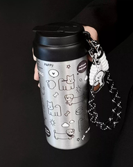 Cute Dog Park Ceramic Lined Insulated Tumbler with Straw, Large Capacity Thermal Coffee & Water Cup
