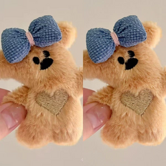 Plush Teddy Bear Bow Hair Clip – Cute Cartoon Duckbill Clip for Girls