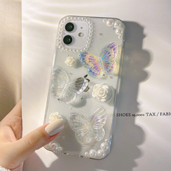 French Retro 3D Butterfly Glitter Phone Case – Elegant Protective Cover